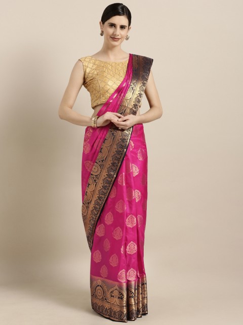 

GoSriKi Pink & Black Printed Kanjeevaram Saree