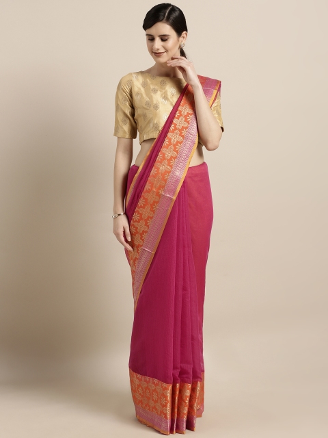 

GoSriKi Pink Art Silk Solid Kota Saree