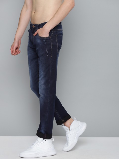 

HERE&NOW Men Navy Blue Slim Fit Mid-Rise Mildly Distressed Stretchable Jeans