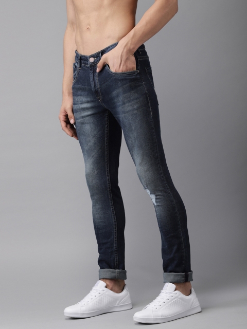 

HERE&NOW Men Blue Regular Fit Mid-Rise Mildly Distressed Stretchable Jeans