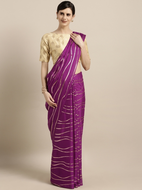 

GoSriKi Magenta & Golden Poly Georgette Printed Saree