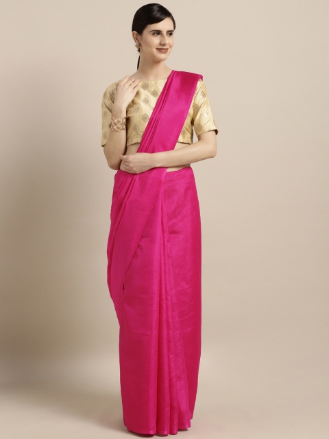 

GoSriKi Pink Solid Silk Blend Saree