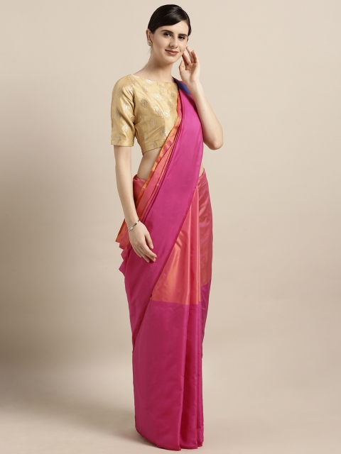 

GoSriKi Pink Colourblocked Silk Blend Saree