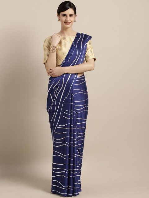 

GoSriKi Blue & Golden Poly Georgette Printed Saree