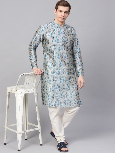 

SOJANYA Men Grey & Off-White Printed Kurta with Churidar