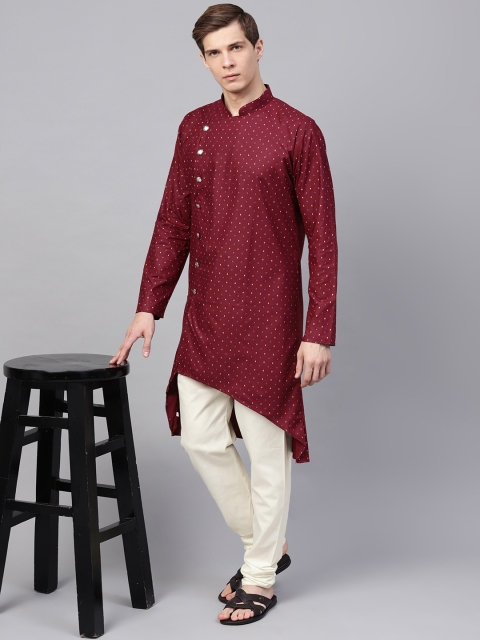 

SOJANYA Men Maroon & Off-White Printed Kurta with Churidar
