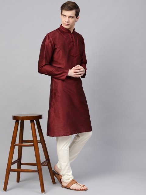 

SOJANYA Men Maroon & Off-White Solid Kurta with Churidar