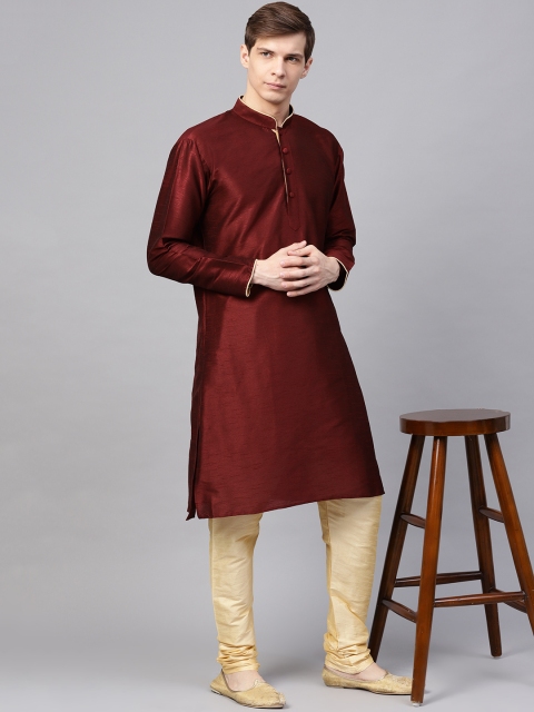 

SOJANYA Men Maroon & Beige Solid Kurta with Churidar