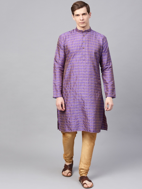 

SOJANYA Men Purple & Beige Checked Kurta with Churidar