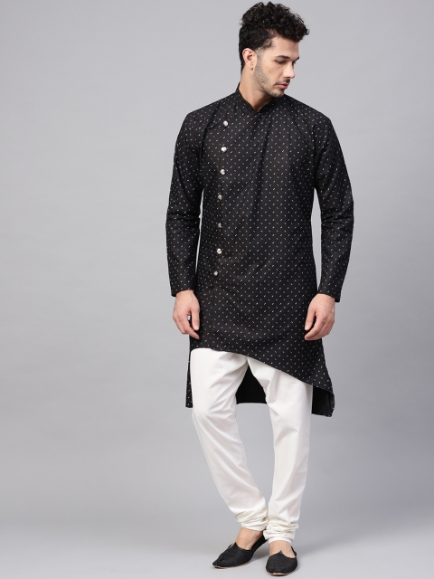

SOJANYA Men Black & Off-White Printed Kurta with Churidar