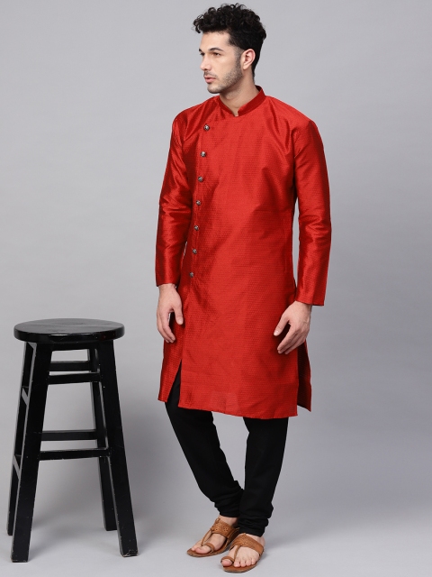 

SOJANYA Men Red & Black Self-Design Kurta with Churidar