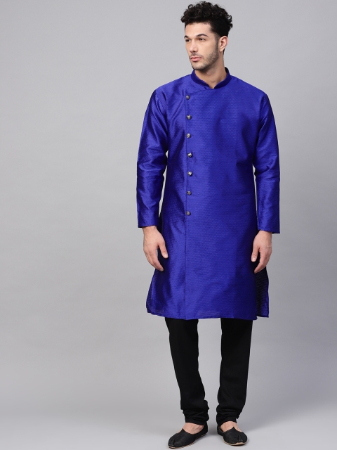 

SOJANYA Men Blue & Black Self Design Angrakha Kurta with Churidar