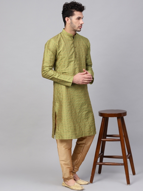 

SOJANYA Men Green & Golden Checked Kurta with Churidar