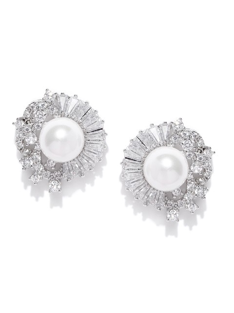 

Carlton London Silver-Toned & White Rhodium-Plated Beaded Contemporary Studs