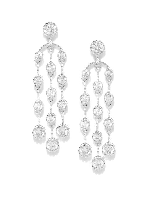 

Carlton London Silver-Toned Rhodium-Plated CZ Studded Chandelier Drop Earrings
