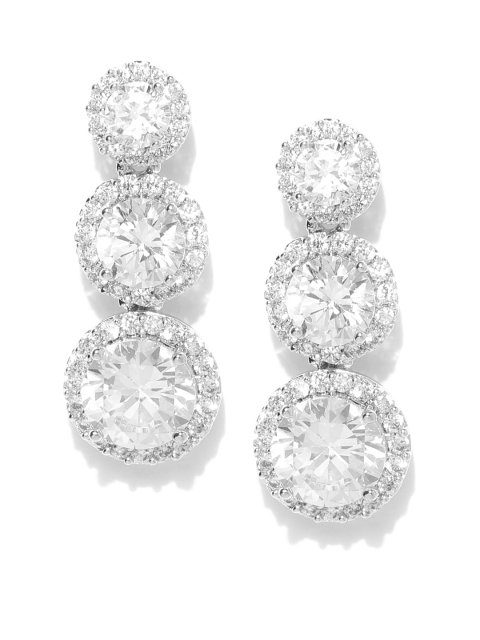 

Carlton London Silver-Toned Rhodium-Plated CZ Studded Circular Drop Earrings