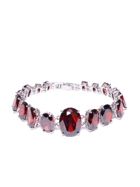 

Carlton London Maroon & Silver-Toned Rhodium Plated CZ Studded Bracelet