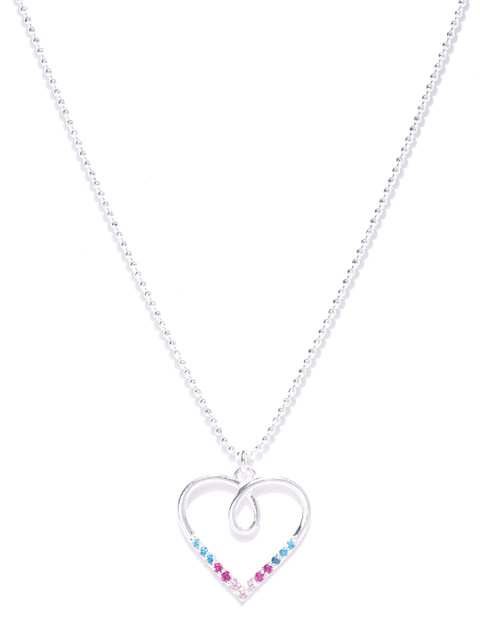 

Carlton London Blue 925 Sterling Sliver Rhodium-Plated CZ-Studded Heart-Shaped Necklace, Silver