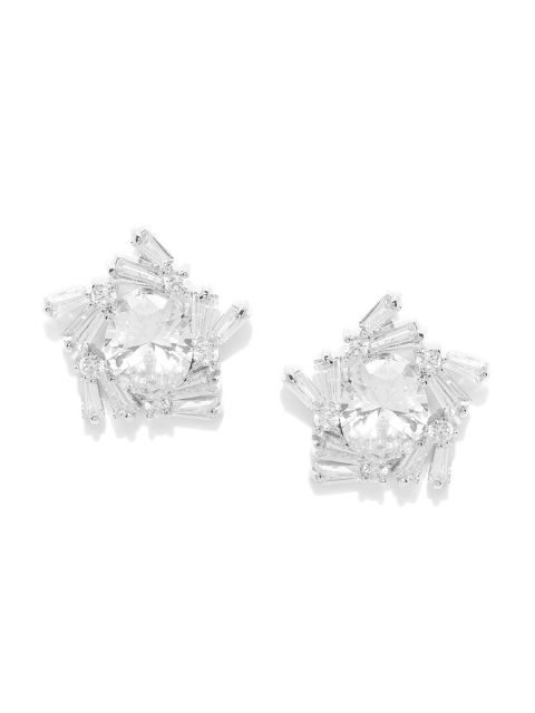 

Carlton London Silver-Toned Rhodium-Plated CZ Contemporary Studs