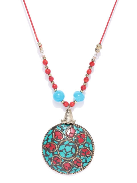 

Carlton London Green & Red Antique Gold-Plated Beaded Necklace