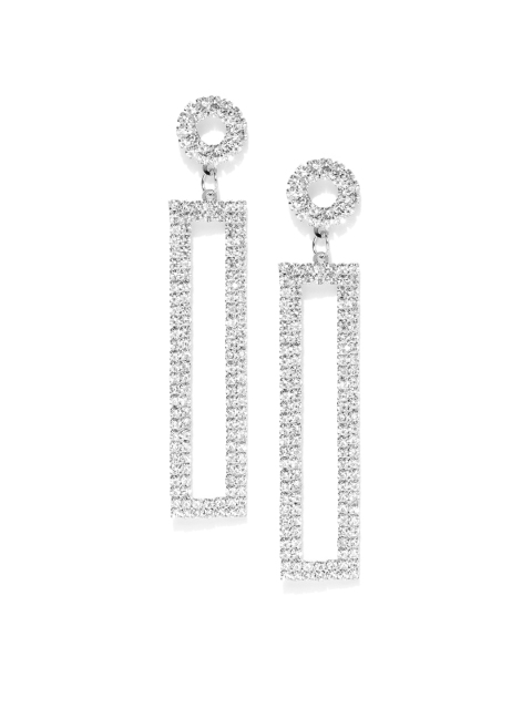 

Carlton London Silver-Toned Rhodium-Plated CZ Studded Drop Earrings