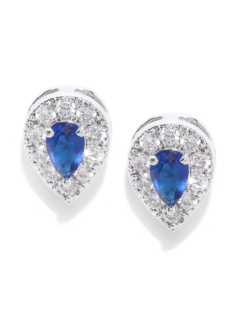 

Carlton London Silver-Toned & Blue Rhodium-Plated Teardrop Shaped Studs