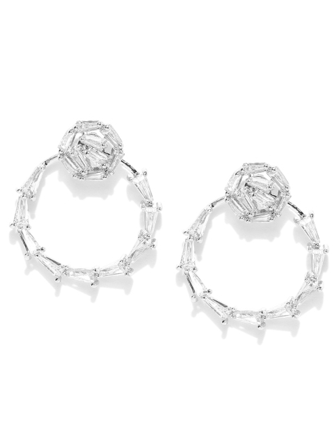 

Carlton London Silver-Toned Rhodium-Plated CZ Studded Circular Drop Earrings