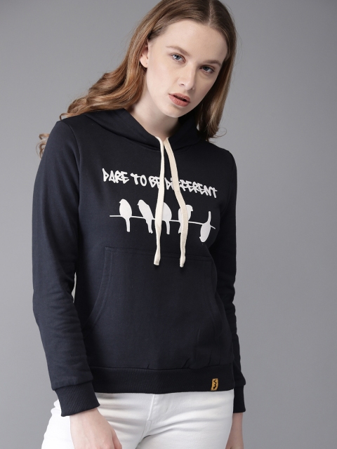 

Campus Sutra Women Navy Blue & White Printed Hooded Sweatshirt