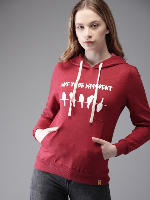 

Campus Sutra Women Maroon & White Printed Hooded Sweatshirt