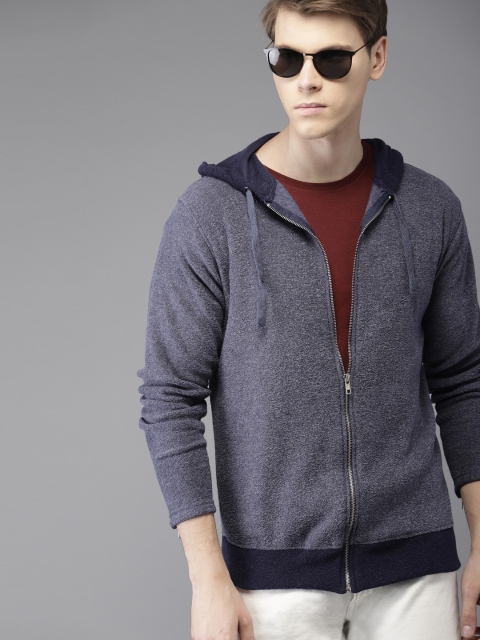 

Campus Sutra Men Blue Solid Hooded Sweatshirt