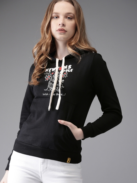 

Campus Sutra Women Black Printed Hooded Sweatshirt
