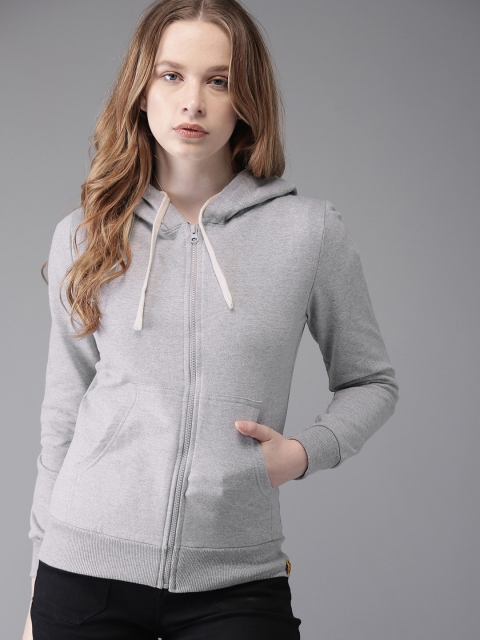 

Campus Sutra Women Grey Melange Solid Hooded Sweatshirt