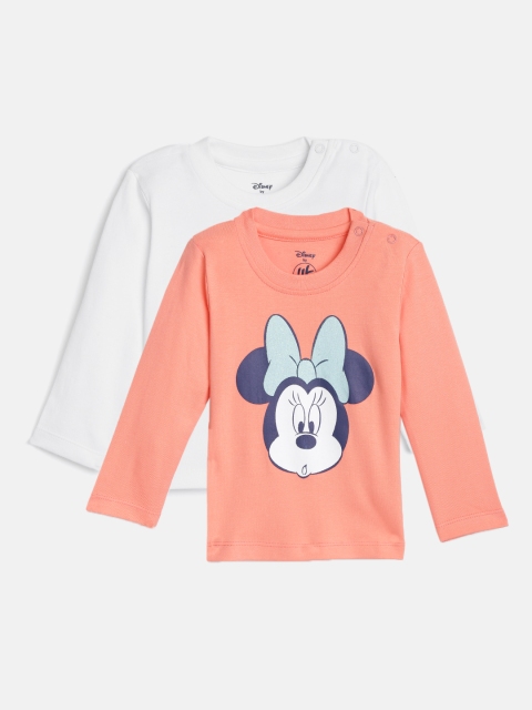 

YK Disney Girls Pack of 2 Printed Round Neck Pure Cotton T-shirts, Peach