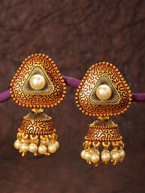 

Peora Women 18K Gold-Plated & Maroon Meenakari Hand Painted Contemporary Jhumkas