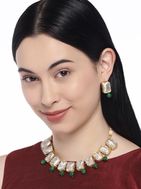 

Peora Gold-Plated & Green Kundan Jewellery Set