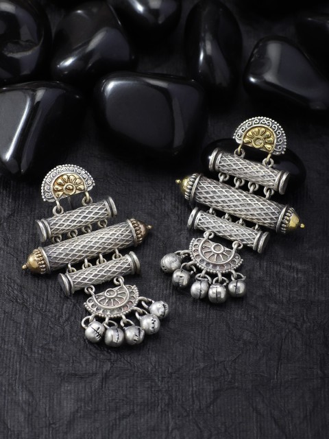 

Peora Women Oxidised Silver-Plated Contemporary Drop Earrings