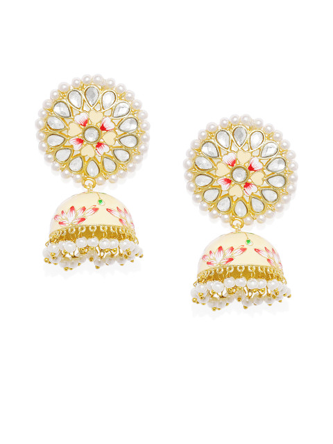 

Peora Beige Meenakari Handwork 18K Gold Plated Dome Shaped Jhumkas