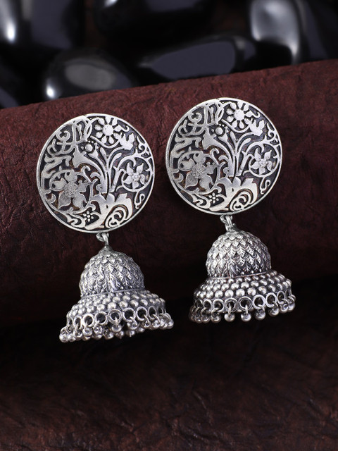 

Peora Women Oxidised Silver-Plated Contemporary Jhumkas