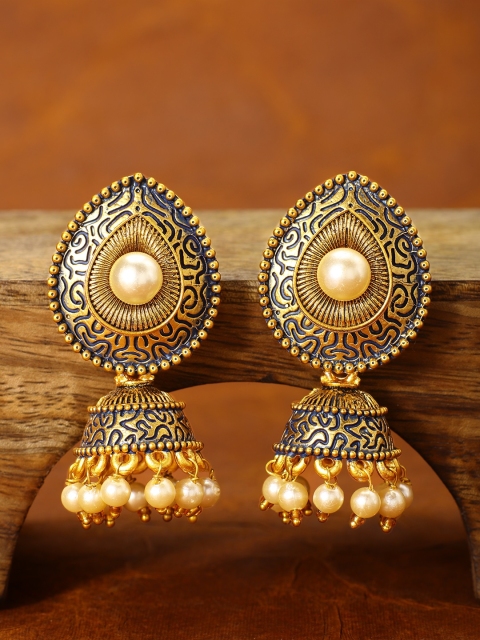 

Peora 18K Gold-Plated & White Meenkari Dome Shaped Jhumkas