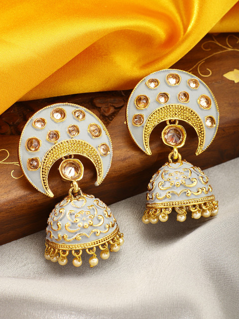 

Peora 18K Gold-Plated & White Meenkari Dome Shaped Jhumkas