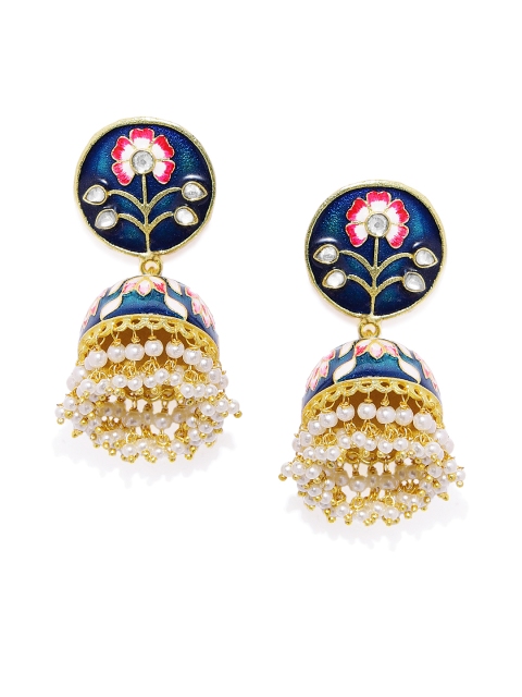 

Peora Women 18K Gold-Plated Blue Meenakari Contemporary Jhumkas
