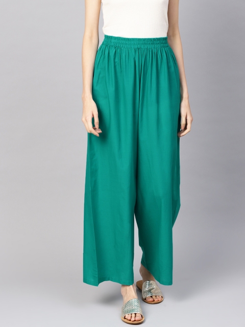 

Nayo Women Green Solid Wide Leg Palazzos