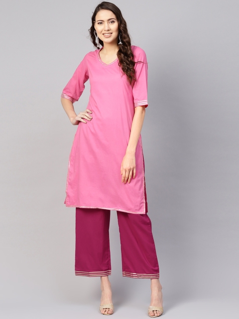 

Nayo Women Pink Solid Kurta with Palazzos