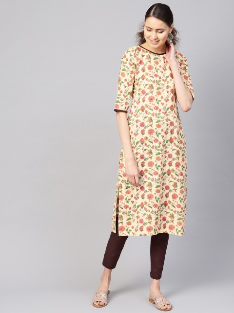 

Nayo Women Cream-Coloured & Brown Printed Kurta with Trousers