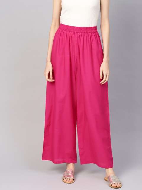 

Nayo Women Fuchsia Pink Solid Wide Leg Palazzos