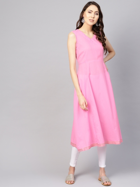 

Nayo Women Pink Solid A-Line Kurta