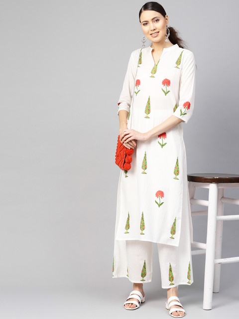 

Nayo Women White & Green Printed Kurta with Palazzos