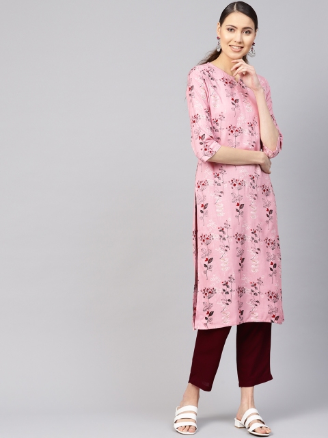 

Nayo Women Pink & Burgundy Printed Kurta with Trousers