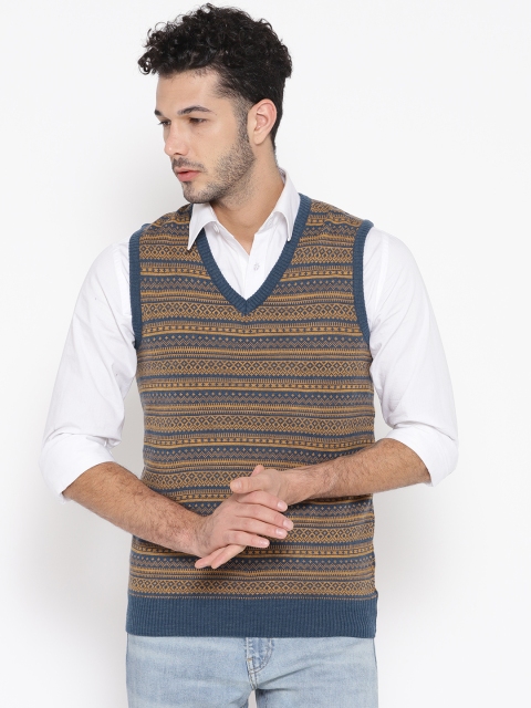 

Pierre Carlo Men Mustard Yellow & Blue Self Design Sweater Vest