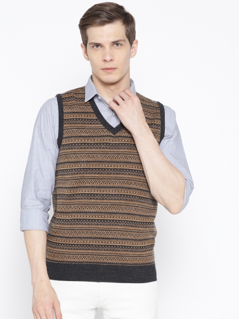 

Pierre Carlo Men Brown & Black Striped Self-Design Sweater Vest